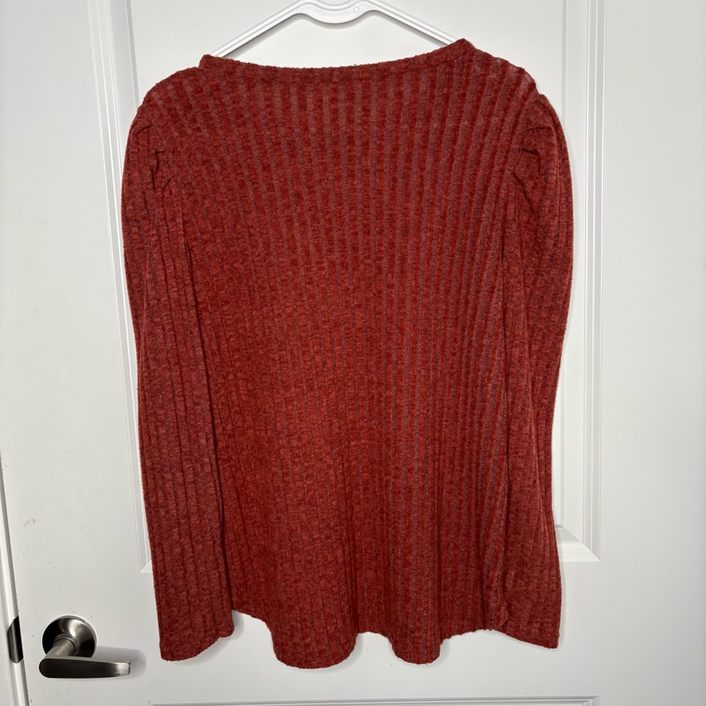 Red Ribbed Long Sleeve Hoodie - Picture 2 of 4